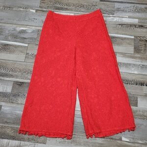 Small Isla Maude Red Lace Pom Pom Cropped Pants